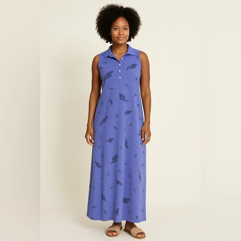 Zipcode Design Purple Seashell Starfish Beach Polo Maxi Dress M - Picture 8 of 9